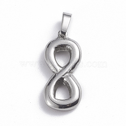 201 Stainless Steel Pendants, Infinity, Stainless Steel Color, 21.5x9.5x2.5mm, Hole: 3.5x4.5mm(STAS-O113-02C)