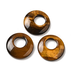 Natural Tiger Eye Pendants, Donut/Pi Disc Charms, 27.5~28x4.5~5.5mm(X-G-T122-76B)