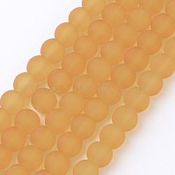 Transparent Glass Bead Strands, Frosted, Round, Goldenrod, 8mm, Hole: 1~1.6mm, about 99pcs/strand, 31.4 inch(GLAA-S031-8mm-11)