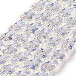 Faceted Electroplated Transparent Glass Beads Strands, Half Rainbow Plated, Twist Rectangle, Clear, 10x8x5mm, Hole: 1.5mm, about 49pcs/strand, 20.47~20.8 inch(52~53cm)(GLAA-G092-A04)