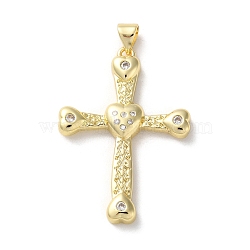 Brass Micro Pave Clear Cubic Zirconia Pendants, Cross, Real 18K Gold Plated, 36x25.5x3.5mm, Hole: 5x3.5mm(KK-A212-09C-G)