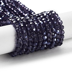 Electroplate Transparent Glass Beads Strands, Faceted, Round, Pearl Luster Plated, Indigo, 4mm, Hole: 0.7mm, about 88~95pcs/strand, 12.99~14.06 inch(33~35.7cm)(EGLA-A035-T4mm-A15)