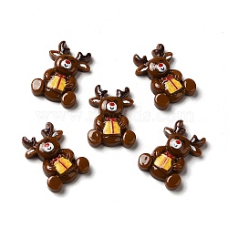 Christmas Opaque Resin Cabochons, Reindeer with Gift, Coconut Brown, 23x16.5x5.5mm(RESI-K019-29)