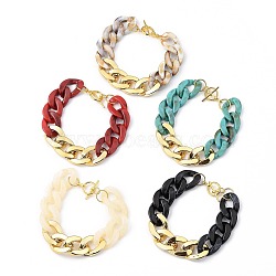 CCB Plastic & Acrylic Curb Chain Bracelets, with Alloy Toggle Clasps, Golden, Mixed Color, 7-7/8 inch(20cm)(BJEW-JB05413-M)