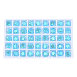 Glass Rhinestone Cabochons, Nail Art Decoration Accessories, Faceted, Square, Deep Sky Blue, 10x10x5mm(MRMJ-N029-02A-09)