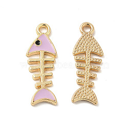 Alloy Enamel Pendants, Fishbone Charms, Golden, Lilac, 23.5x8.5x1.5mm, Hole: 1.6mm(ENAM-B050-11G-01)