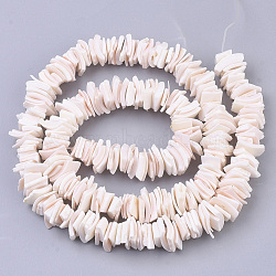 Natural Pink Shell Bead Strands, Square Heishi Beads, Pink, 6~10.5x5~8.5x0.5~4mm, Hole: 0.9mm, 15.67 inch~23.18 inch(39.8 cm~58.9cm), about 276pcs/Strand(X-SSHEL-N034-20)