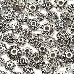 100Pcs 20 Styles Tibetan Style Alloy Bead Caps, Flower, Antique Silver, 5~11x5~11x2~5mm, Hole: 1~2mm, 5pcs/style(FIND-YW0004-06)