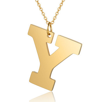 201 Stainless Steel Initial Pendants Necklaces, with Cable Chains, Letter, Letter.Y, 17.7 inch(45cm)x1.5mm, letter: 29.5x30x1.5mm