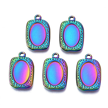 Rack Plating Rainbow Color 304 Stainless Steel Pendant Cabochon Settings, Cadmium Free & Nickel Free & Lead Free, Rectangle, Oval Tray: 14x9mm, 22.5x14.5x2.5mm, Hole: 2mm