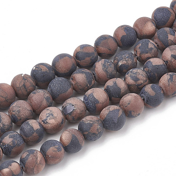 Synthetic Goldstone Beads Strands, Frosted, Round, 8mm, Hole: 1mm, about 47pcs/strand, 15.5 inch