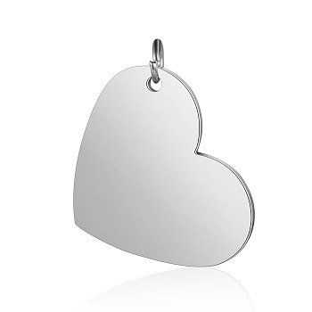 Anti-Tarnish 304 Stainless Steel Stamping Blank Tag Pendants, with Jump Ring, Manual Polishing, Heart Charm, Stainless Steel Color, 19.5x25x1mm, Hole: 3.5mm