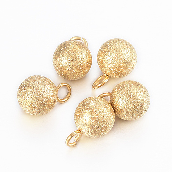 Ion Plating(IP) 201 Stainless Steel Charms, Textured, Frosted, Round, Golden, 9x6mm, Hole: 2mm