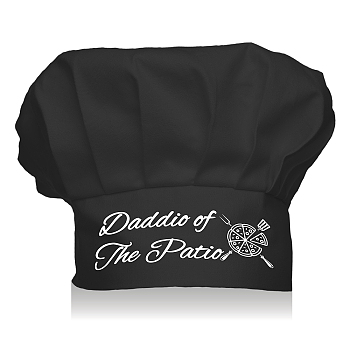 Custom Cotton Chef Hat, Black Hat with White Word Daddio of The Patio, Food Pattern, 300x230mm