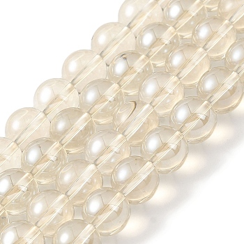 Transparent Electroplate Glass Beads Strands, Pearl Luster Plated, Round, Linen, 8mm, Hole: 1mm, about 50pcs/strand, 14.96''(38cm)