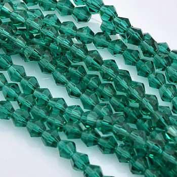 Faceted Bicone Glass Beads Strands, Teal, 4x4mm, Hole: 1mm, about 92~96pcs/strand, 13.78~14.37 inch