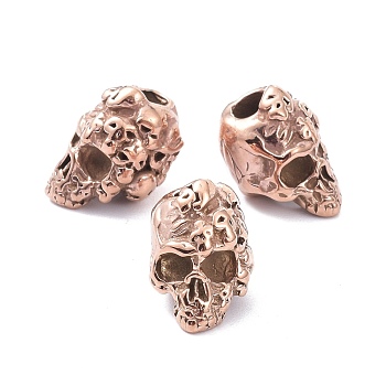Ion Plating(IP) 304 Stainless Steel Beads, Skull, Rose Gold, 15x11x11.5mm, Hole: 4mm