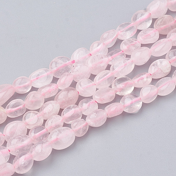 Natural Rose Quartz Beads Strands, Tumbled Stone, Nuggets, 5~9x4~7x2~6mm, Hole: 0.5mm, about 60~66pcs/strand, 15.7 inch