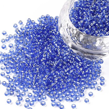 12/0 Grade A Round Glass Seed Beads, Silver Lined, Cornflower Blue, 12/0, 2x1.5mm, Hole: 0.3mm, about 30000pcs/bag