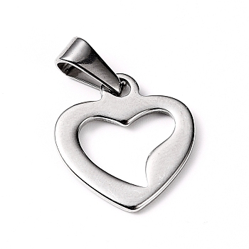 304 Stainless Steel Open Heart Charms, Hollow, Stainless Steel Color, 18.5x16.5x1.5mm, Hole: 8x3mm