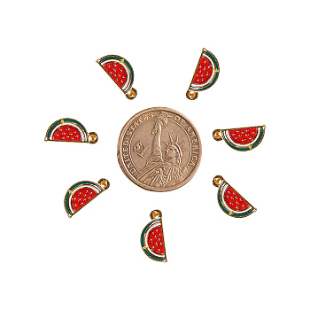 Alloy Enamel Pendants, Watermelon, Red, Light Gold, 17x8x2mm, Hole: 2mm, 10pcs/box