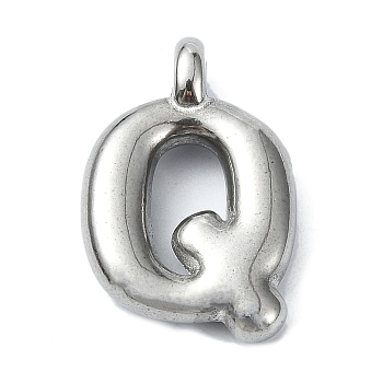 Anti-Tarnish 304 Stainless Steel Pendants, Letter Charm, Letter Q, 19.5x13x4mm, Hole: 1.6mm