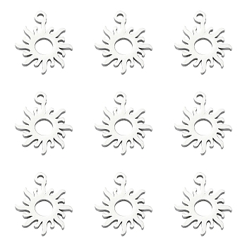 304 Stainless Steel Charms, Sun, Stainless Steel Color, 12.5x10x1mm, Hole: 1mm