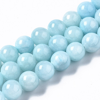 Natural Dyed Yellow Jade Gemstone Bead Strands, Round, Light Sky Blue, 10mm, Hole: 1mm, about 40pcs/strand, 15.7 inch