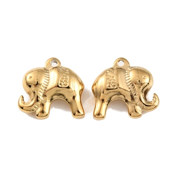 Ion Plating(IP) 304 Stainless Steel Pendants, Elephant Charm, Real 18K Gold Plated, 14.5x16x6mm, Hole: 1.4mm