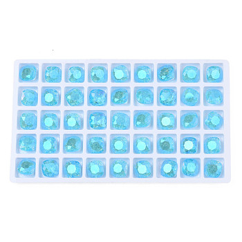 Glass Rhinestone Cabochons, Nail Art Decoration Accessories, Faceted, Square, Deep Sky Blue, 10x10x5mm