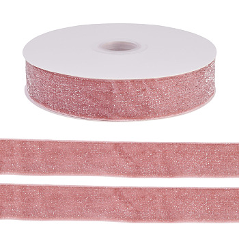 10 Yards Polyester Velvet Ribbon, Silver Glitter Ribbon, for DIY Jewelry Making, Light Coral, 1 inch(25~26mm)
