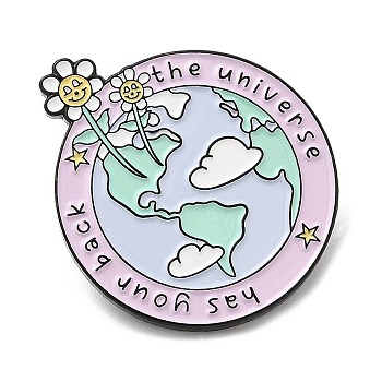 The Earth with Word The Universe Has Your Back Enamel Pin, Electrophoresis Black Alloy Brooch for Backpack Clothes, Colorful, 27x32x1.7mm
