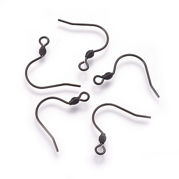304 Stainless Steel Earring Hooks, with Horizontal Loop, Electrophoresis Black, 18x18x2mm, Hole: 1.5mm, 20 Gauge, Pin: 0.8mm
