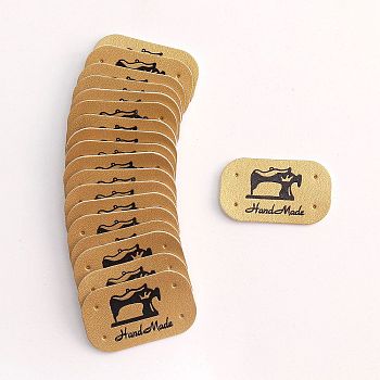 Synthetic Leather Labels, Handmade Embossed Tag, with Holes, for DIY Jeans, Bags, Shoes, Hat Accessories, Rectangle with Sewing Machine, Peru, 21x38mm