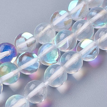 Synthetic Moonstone Beads Strands, Holographic Beads, Round, Clear, 8mm, Hole: 1mm, about 50~51pcs/strand, 15.51 inch~15.7 inch(39.4~40cm)