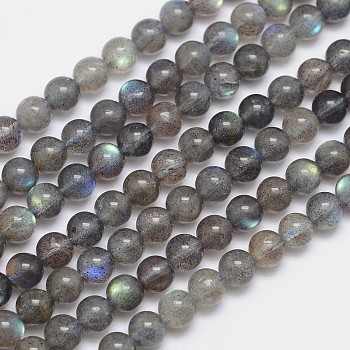 Natural Labradorite Round Bead Strands, 6mm, Hole: 1mm, about 66pcs/strand, 15.5 inch