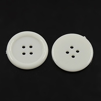 Acrylic Sewing Buttons, Plastic Buttons for Costume Design, 4-Hole, Dyed, Flat Round, White, 28x2mm, Hole: 1mm