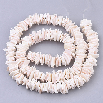 Natural Pink Shell Bead Strands, Square Heishi Beads, Pink, 6~10.5x5~8.5x0.5~4mm, Hole: 0.9mm, 15.67 inch~23.18 inch(39.8 cm~58.9cm), about 276pcs/Strand