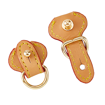 Leather Short Suspension Straps, Anti-Wear D-Ring Buckle for Bag Strap Fittings, with Light Gold Alloy Findings, PeachPuff, 33x27x11mm