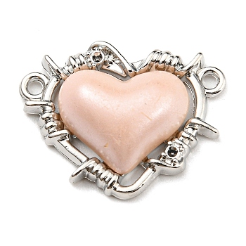 Alloy Connector Rhinestone Settings, with Pink Resin, Heart Links, Platinum, Fit for 1mm Rhinestone, 19x24x6.5mm, Hole: 1.6mm