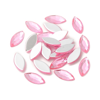 Imitation Taiwan Acrylic Rhinestone Cabochons, Flat Back & Faceted, Horse Eye, Pearl Pink, 15x7x1.8mm, about 2000pcs/bag