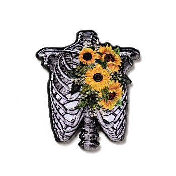Halloween Printed Acrylic Pendants, Sunflower Charms, Skeleton Pattern, 37x30x2.5mm, Hole: 1.8mm