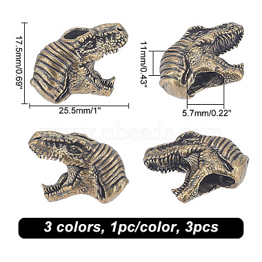 nbeads 3шт. 3 цвета латунные бусины в форме головы динозавра(KK-NB0002-95)-2