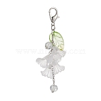 2Pcs Acrylic Flower Pendant Decoration, with Glass Beads and Zinc Alloy Lobster Claw Clasps, WhiteSmoke, 70mm(AC-CJC176-P)