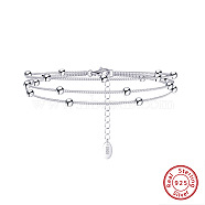 Rhodium Plated 925 Sterling Silver Satellite Chains Triple-Layer Multi-strand Bracelet, with S925 Stamp, Real Platinum Plated, 6-1/2 inch(16.5cm)(STER-M116-08P)