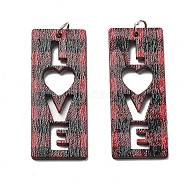 Printed Wood Pendants, with Iron Ring, Valentine's Day Collection, Rectangle, 50x20.5x2.5mm, Hole: 5mm(FIND-R050-02I)