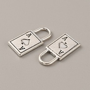 Tibetan Style Alloy Pendants, Lock, Antique Silver, Playing Card Pattern, 18.5x9x1.5mm, Hole: 5x4mm, 10pcs/bag(FIND-CJC0016-14A)