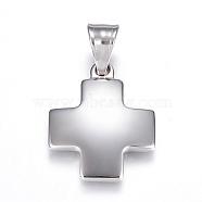 304 Stainless Steel Pendants, Cross, Stainless Steel Color, 25x21x3mm, Hole: 8x5mm(STAS-H329-87P)