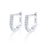 Rhodium Plated 925 Sterling Silver Micro Pave Cubic Zirconia Hoop Earrings, with S925 Stamp, Platinum, 11mm(XC0955-1)