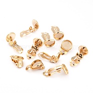 304 Stainless Steel Clip-on Earring Setting, Flat Round, Golden, 15.5x10x8mm, Hole: 3mm, Tray: 8mm(STAS-L244-50C-G)